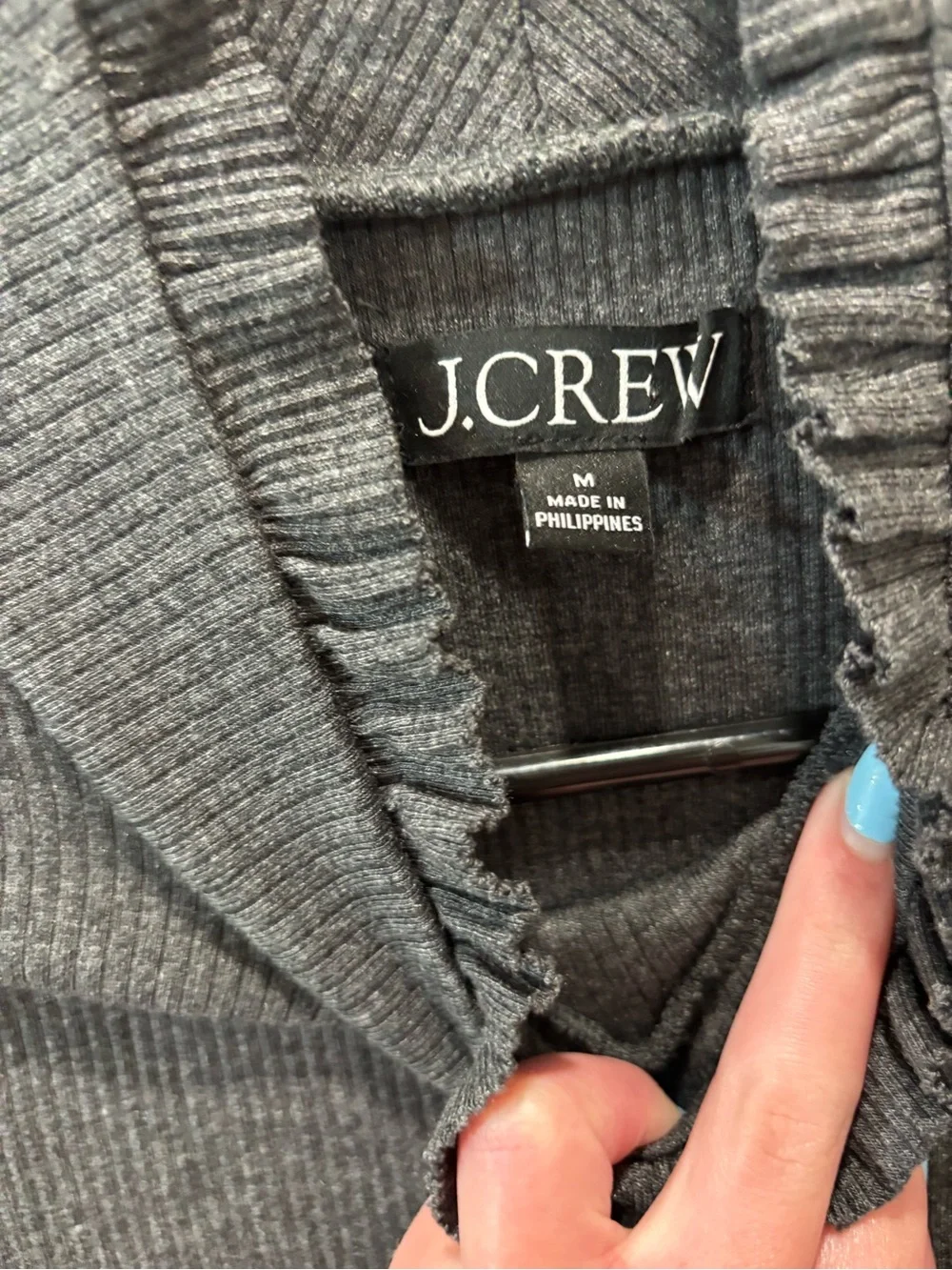 J. Crew Charcoal Ruffle Mock Neck Long Sleeve Top